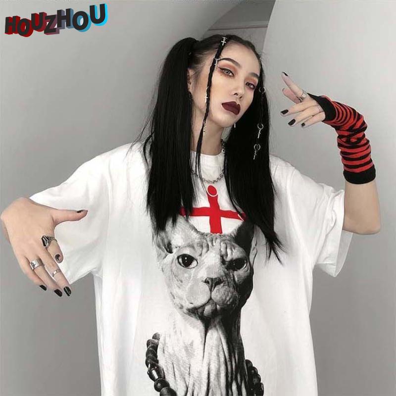 Harajuku Anime Printed Female Pure Cotton T-shirt Aesthetic Loose Women T-shirt Hip Hop Grunge Casual Oversized Japanese Streetwear Ladies Top Tshirts