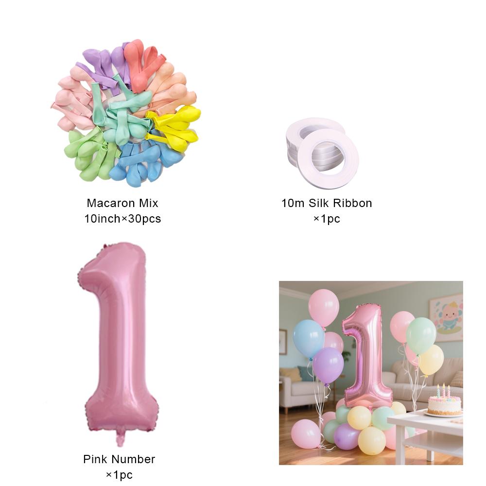 

40inch Pink Number Foil Balloons Set Happy Birthday Party Decorations Kids Girl 1-9 Year Old Macaron Colored Balloon 1set