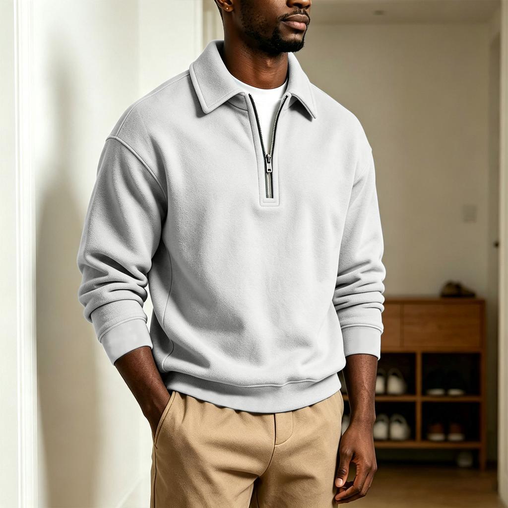 Men's Casual Full Zip Sweatshirt with Long Sleeves and Collar for Daily Wear