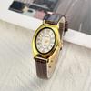 Vintage Design Classic Watch Fashion Oval Number Dial Quartz Watches Brown Leather Band Wristwatch Montre Femme Dropshipping
