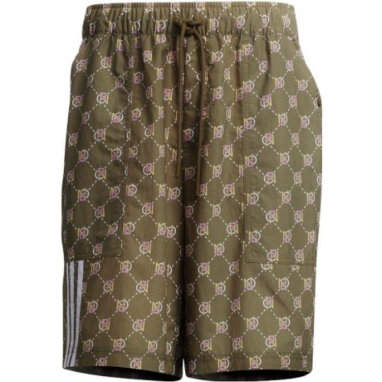 adidas neo U Monogram Shorts Full Print Pattern Lacing Straight Shorts Light Brown Men s HM2033 XL