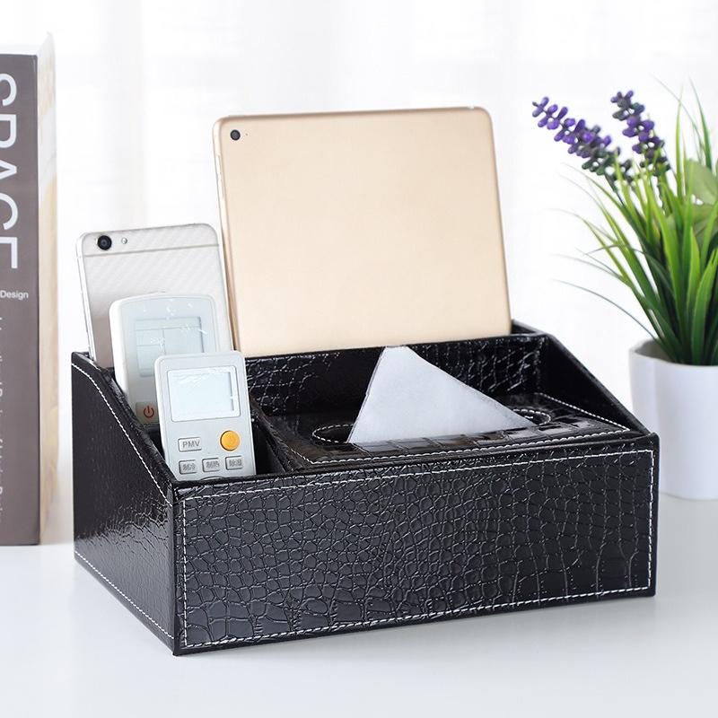 Creative Home Supplies Multifunctional Tissue Box Desktop Remote Control Storage Leather Drawer Box