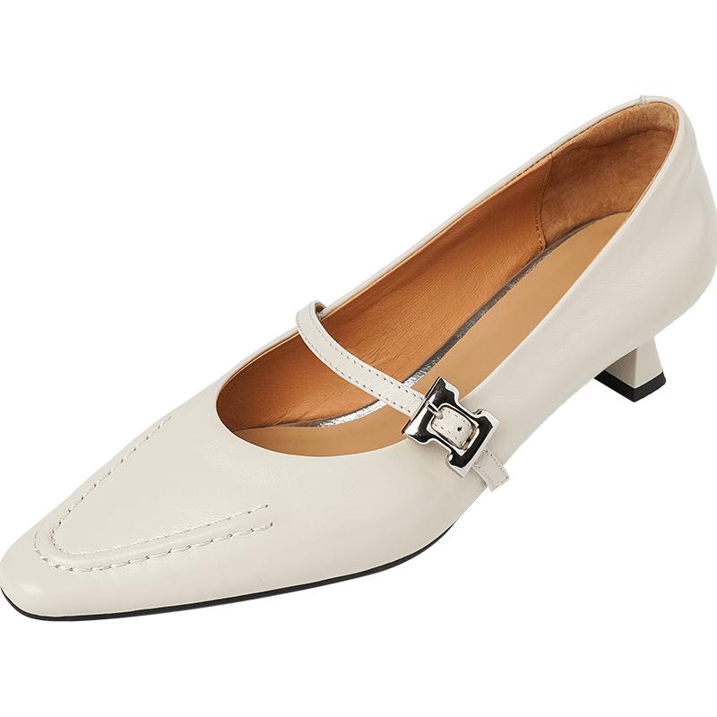 

Fashion 2025 new Spring Women Pumps Genuine Leather Shoes for Women square Toe Thin Heel Shoes Shallow Buckle Strap Mary Janes Shoes 40