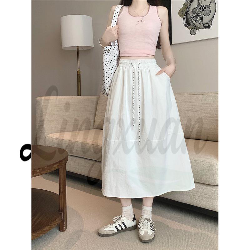 Plus Size Pear-Shaped High-Waisted White A-Line Skirt - Tummy Concealing & Slimming for Summer
