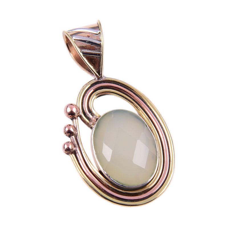 Natural Aqua Chalcedony Gemstone 925 Solid Silver Two Tone Pendant 1.50'' k8j82