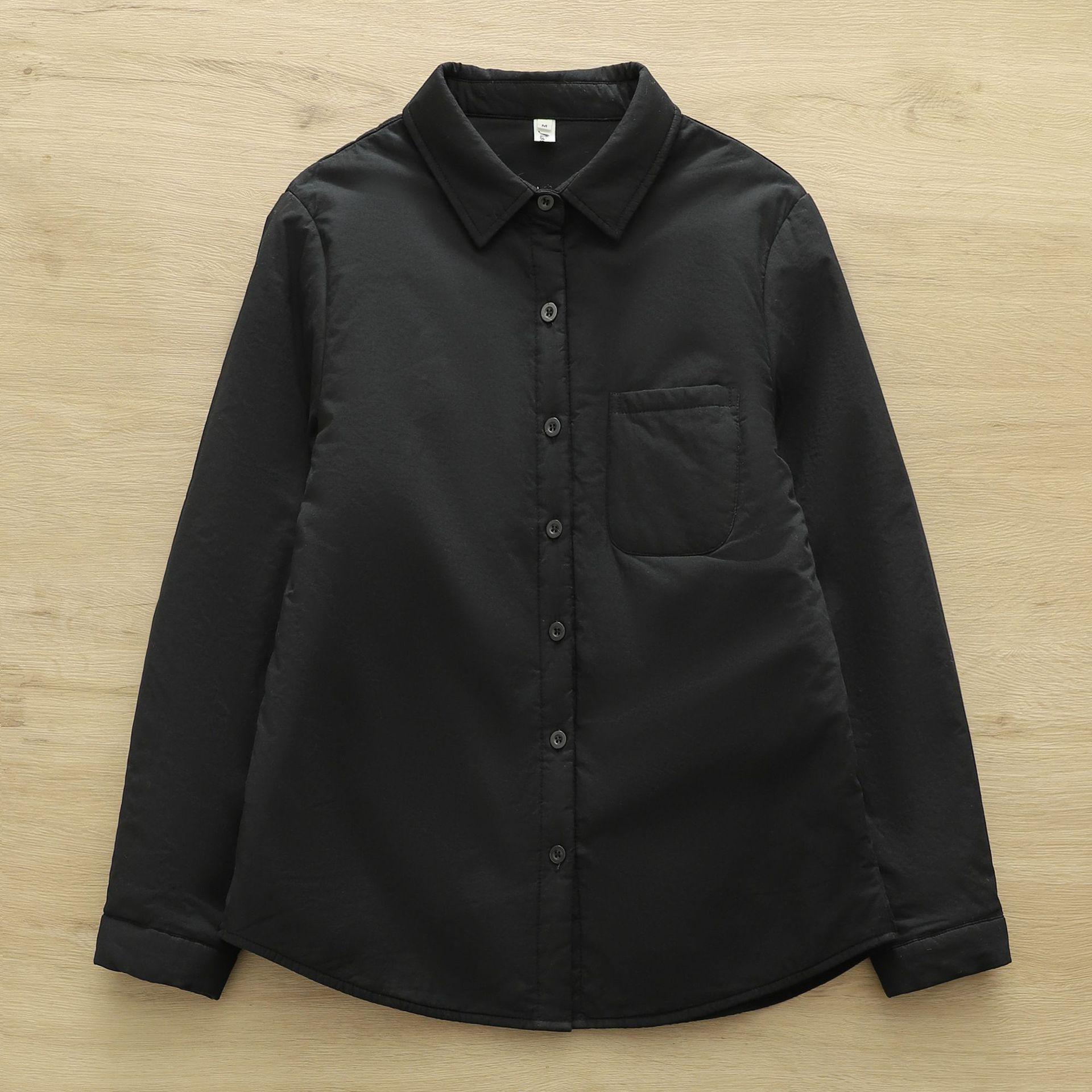 

Women s Quilted Shirt: Thick, Warm, Pointed Collar, Elegant, Solid Color, Winter Style, Loose Fit, Slimming Base Layer XL чорний