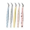 Stainless Steel Curved Stickers Tweezers High Precision Cartoon False Eyelash Tweezers Anti-static Lashes Extension Tweezer