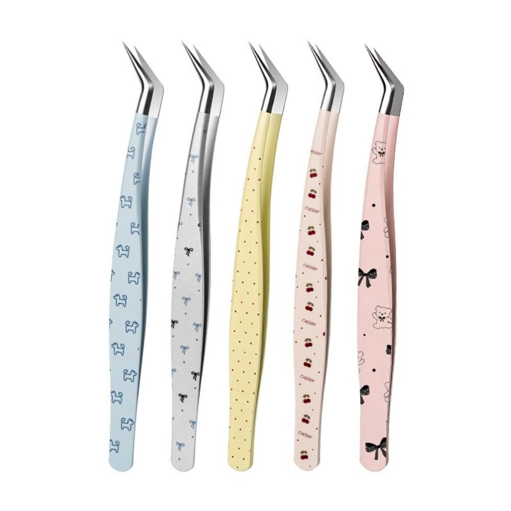 Stainless Steel Curved Stickers Tweezers High Precision Cartoon False Eyelash Tweezers Anti-static Lashes Extension Tweezer