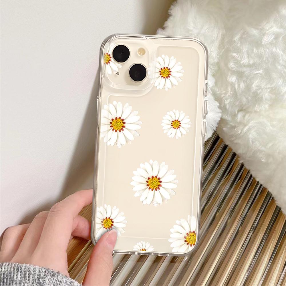 Summer Daisy Flower Phone Case For iPhone 16 15 14 13 12 11 Pro Max Mini X XS SE 7 8 Plus 16E Shockproof Soft Transparent Cover