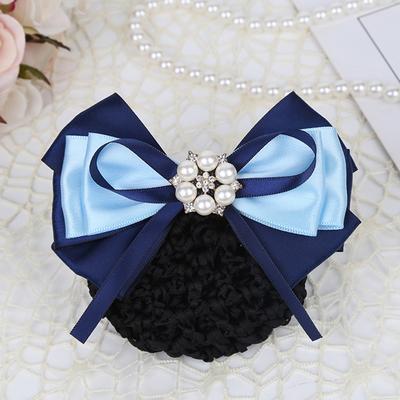 Ladies Hair Clip Stewardess Nurse Professional Net Bag Bow Hair Net Flower Head Flower Ribbon Cloth Pearl Hair Accessory