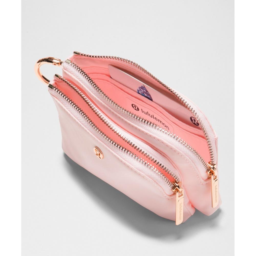 Lululemon Double Zip Clippable Card Pouch Pink Pearl Rose Gold