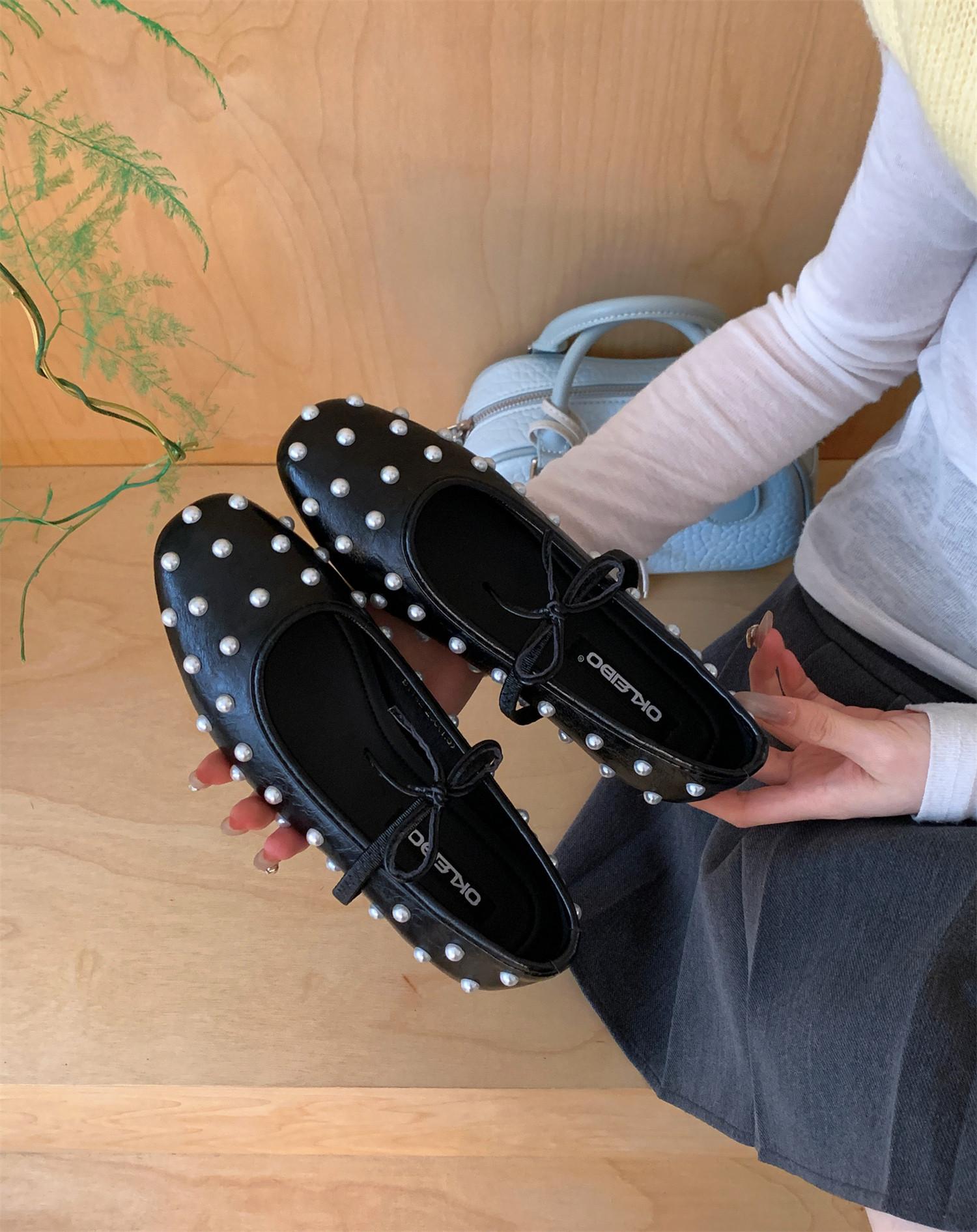 

Sweet Bowknot Ballet Shoes Women Fashion Pearl Flat Dance Shoes 2026New Elegant Ladies Fairy Style Mary Jane Shoes Zapatos Mujer 35 чорний