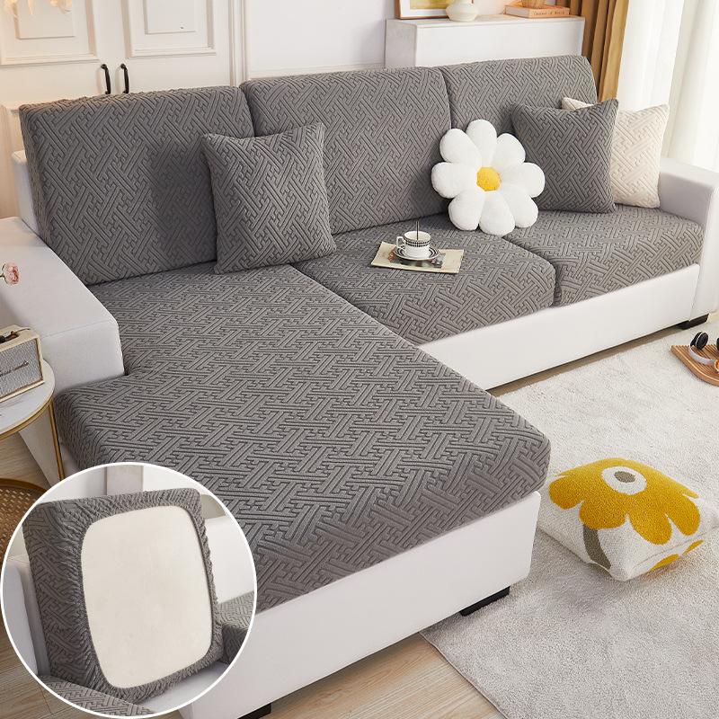 Plush Sofa Seat Cover for Living Room Velvet Cushion Elastic Corner Couch 1/2/3/4 Seater Solid Slipcovers Set