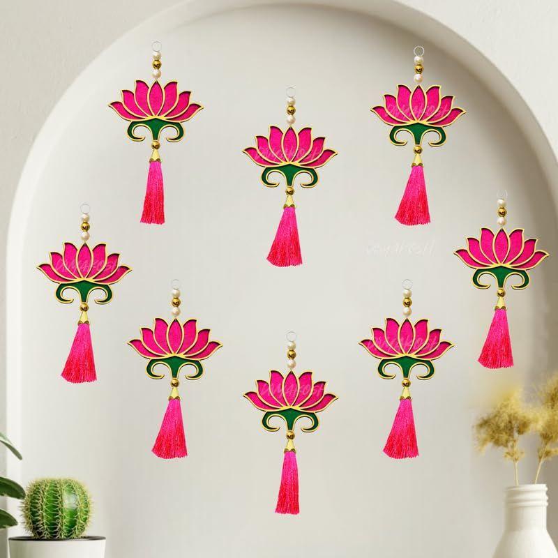 Lotus Decoration Items, 8 Pcs - Pink, Lotus Hangings for Decoration, Mandir Decorations Items, Hanging Decorative Items, Pooja Items, Pooja Decoration