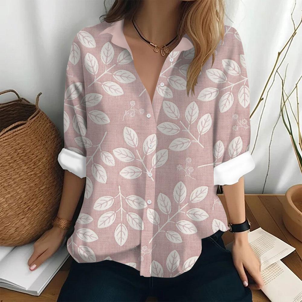 Summer Women's Shirt Long Sleeved Lapel Top Flower Pattern Casual Oversized Button Clothing Women Elegant and Fashionable Shirt