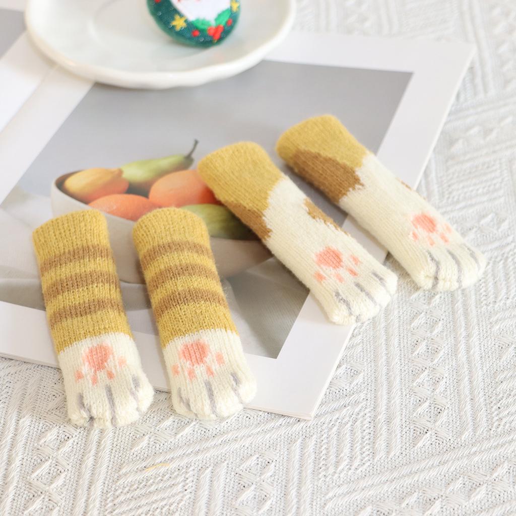4Pcs Cute Cat Paw Knit Chair Leg Covers Non Slip Wear Resistant Table Foot Protectors
