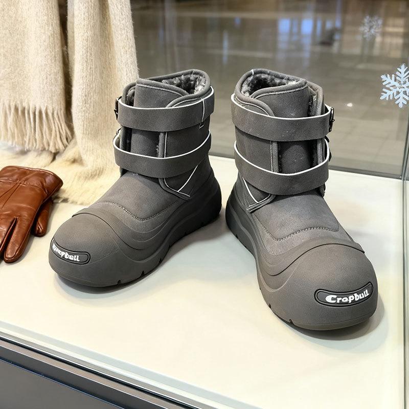 

Winter new velvet open smile snow boots female couple platform cotton shoes warm waterproof big head boots female 35