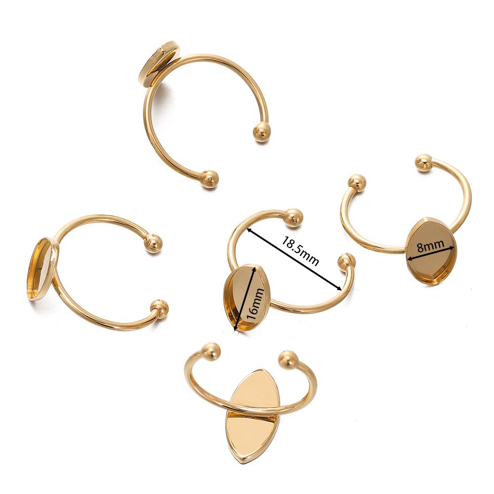 5pcs Gold Color Stainless Steel Open Ring Cabochon Cameo Blank Tray Base Settings for DIY Rings Jewelry Making Findings Supplies