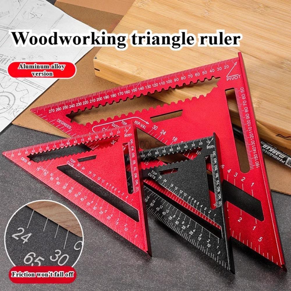 Righello a Triangolo in Lega di Alluminio ad Alta Precisione Metrico da 7''/12'' per Falegnameria con Goniometro ad Angolo Retto e Tracciatore Portatile