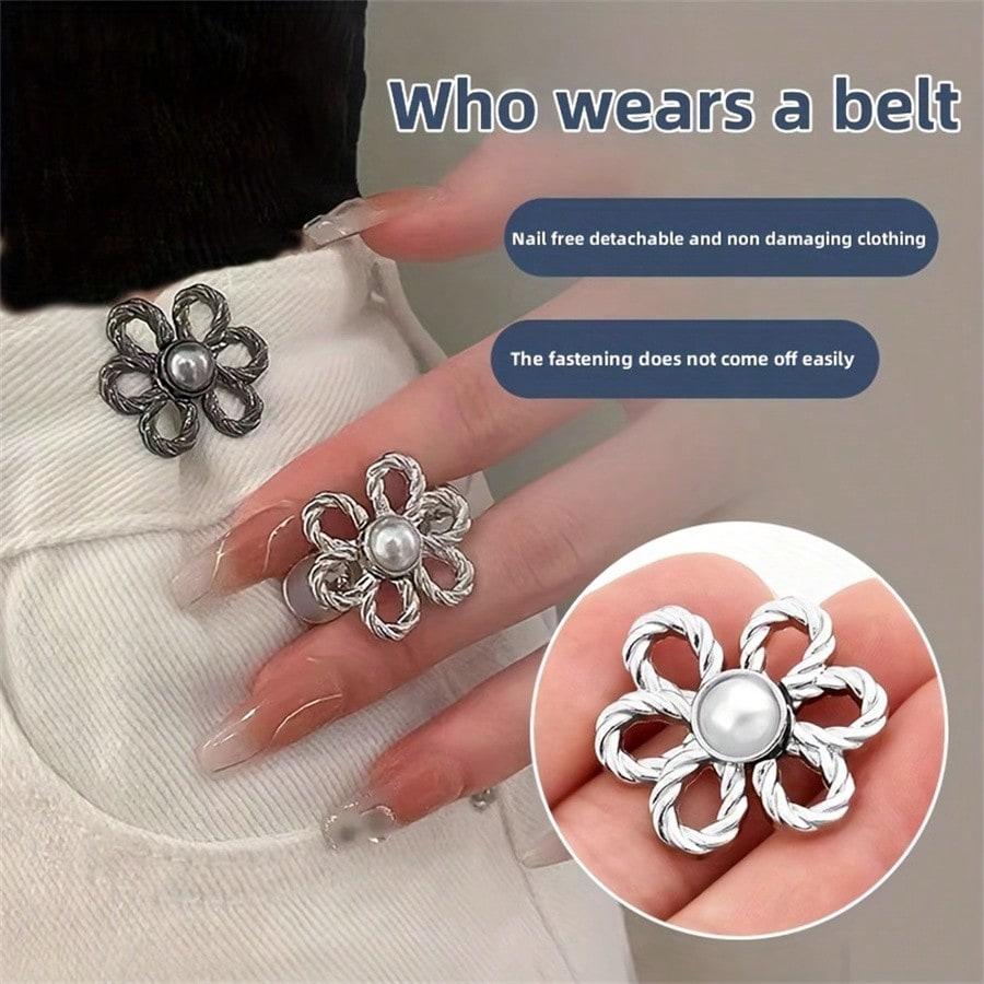 1pc Flower Waistband Buckle Free Pants, Waistband Of Jeans, Large To Small, No Mark Fixed Button Tightening Tool