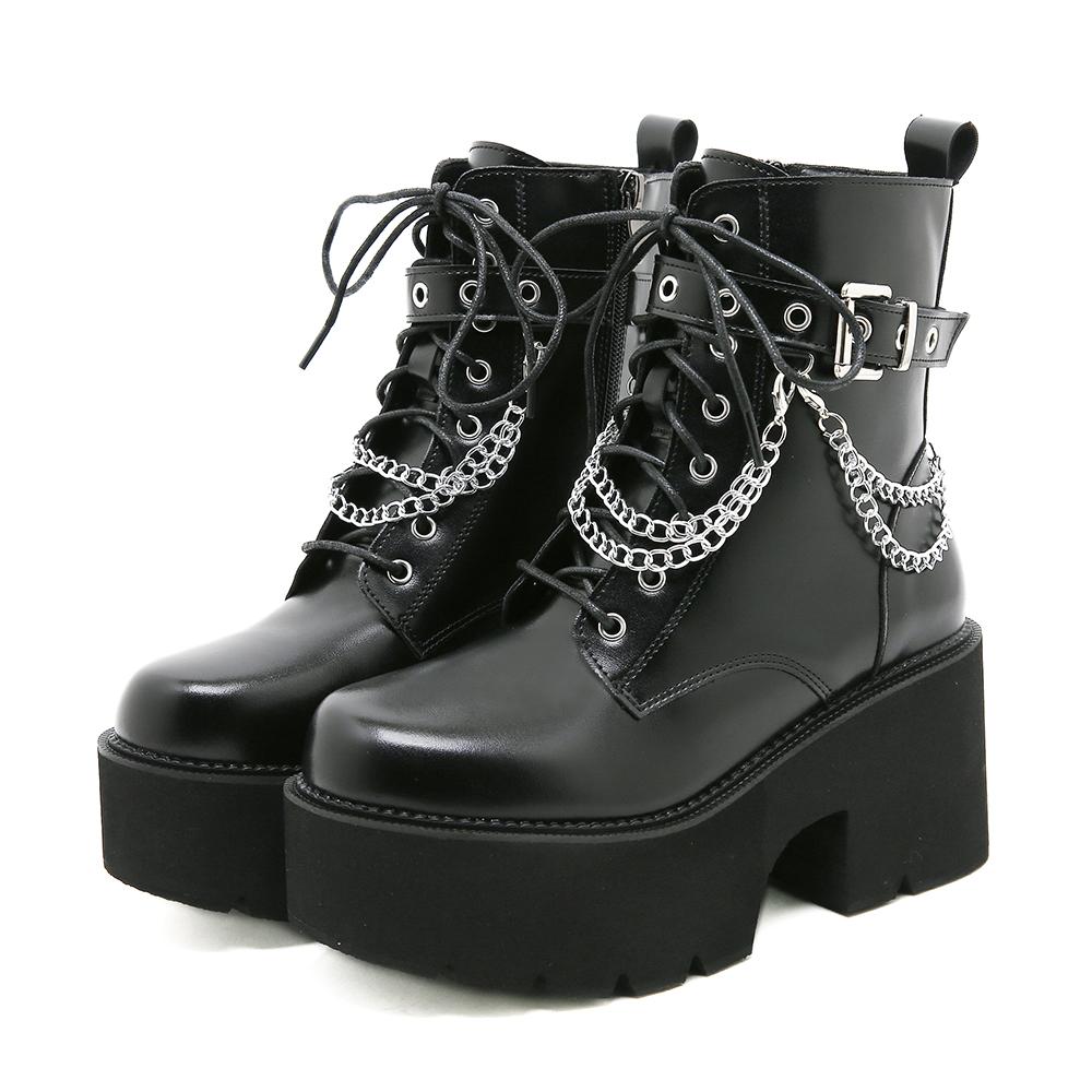 

Gdgydh Modern Boots Woman Shoes Gothic Metal Decoration Black Boots Women Heel Sexy Chain Chunky Heel Platform Footwear Zipper 38 чёрный