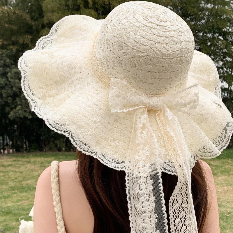 New Wave Edge Straw Hat Ladies Summer Shade Holiday Sun Hat Versatile Beach Hat Women's Mesh Edge Sunscreen Hat