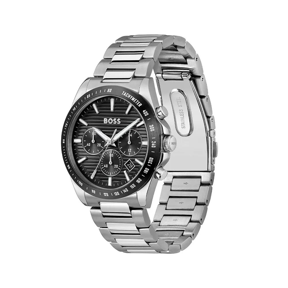 BOSS Strike Chrono Black Stainless Steel Silver Men's Quartz Watch 1514290