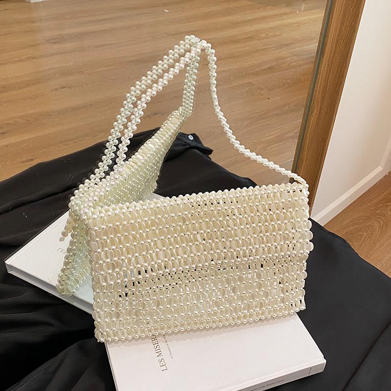 Handmade Beaded Bag Women's New Niche Design Woven Bag Summer Fashion Pearl Clutch Bag Underarm Bag