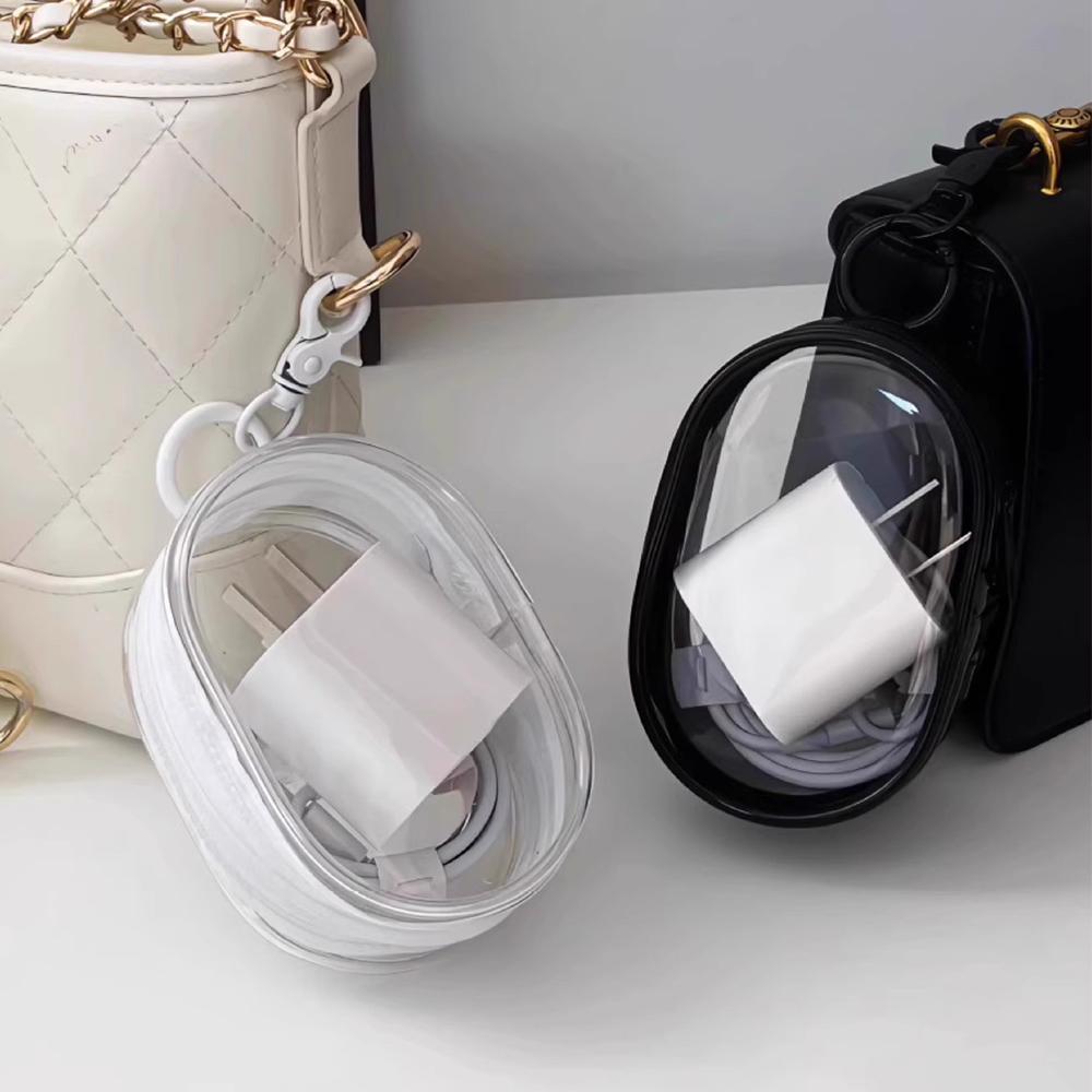 Ny rund, svart PVC-gjennomsiktig kosmetikkvesker Smykkeorganisering Bærbar datakabel Øretelefon Myntlader Oppbevaringsposer