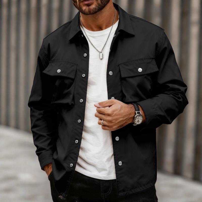 Men's Casual Cargo Shirt Jacket Button Up Long Sleeve Shirt With Flap Pockets For Daily Wear