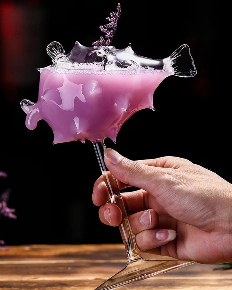 Creative Porcupine Fish Shape Cocktail Glass Diodon Nicthemerus Shape Goblet Glass