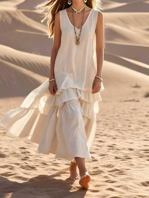 2026 Spring Collection: Women's Loose Sleeveless Solid Color Maxi Dress for Vacation