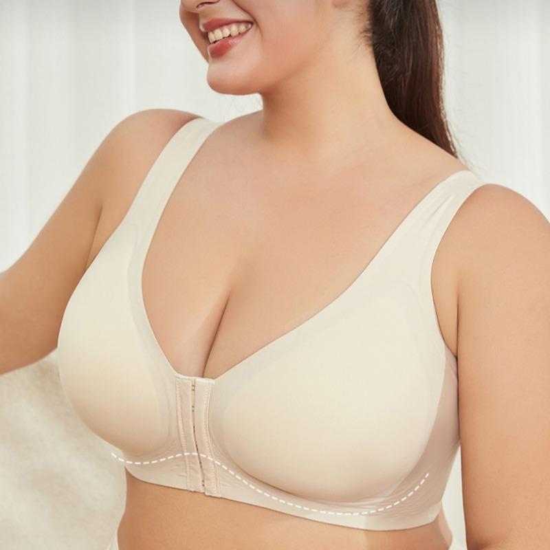 Large Size Thin Jelly Strip Vest Anti-sagging Front Buckle Large Chest Small Seamless Underwear Women's Back Bra