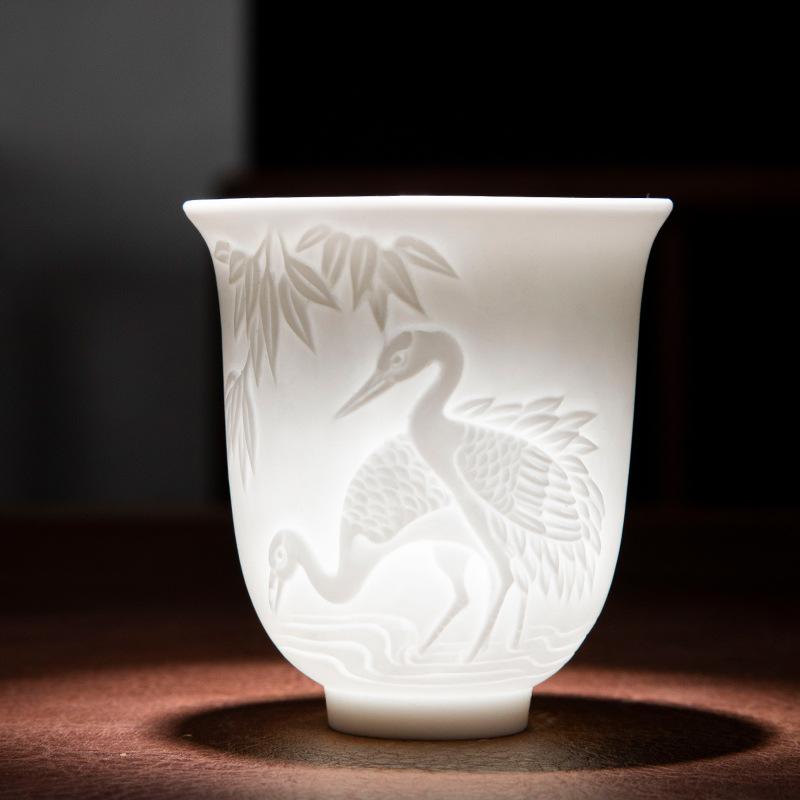 

150ml Teacup Jade White Porcelain Cup Heart Sutra Cup Baifu Cup Ceramic Tea Set Supplies Living Room Coffee Table Decoration KTY