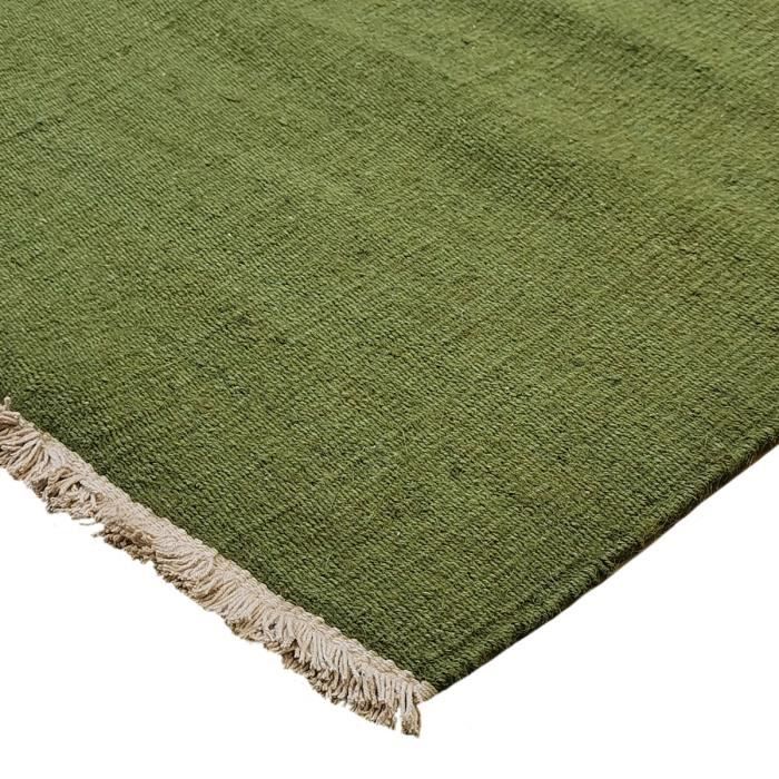 Jute and Cotton Rug with Dark Green Fringes 120x170