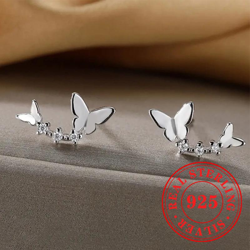 Sweet Butterfly Stud Earrings  Sterling Silver Dainty Exquisite Gorgeous Ear Accessories for Women Chic Party Jewelry
