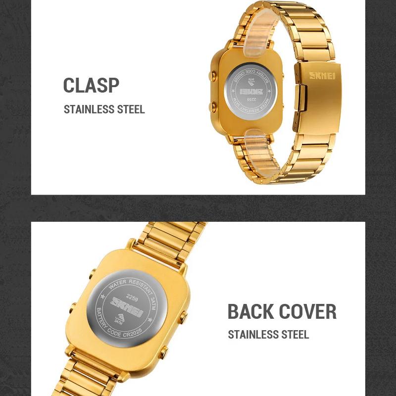 Digital Watch for Men Waterproof Sport Electronic Wristwatch EL Display Stainless Steel Watches