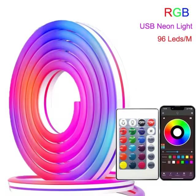 

5V RGB Неоновая светодиодная лента 1M 2M 3M 5M 5050 SMD Гибкая Водонепроницаемая IP65 Питание от USB Синхронизация с музыкой Управление через приложение для декора комнаты ПК 1m