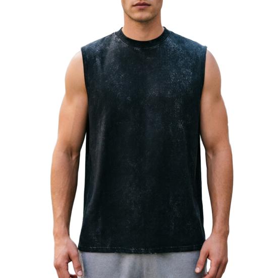 Men Workout Tank Sleeveless T-Shirt Fit Tank Top Crew Neck Retro Loose Top S