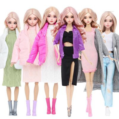 3 Stück/Set Fashin Puppenkleidung für 30cm Puppe Mantel Kleid Hemd Hose Schuhe Stiefel Puppenzubehör Kinderspielzeug