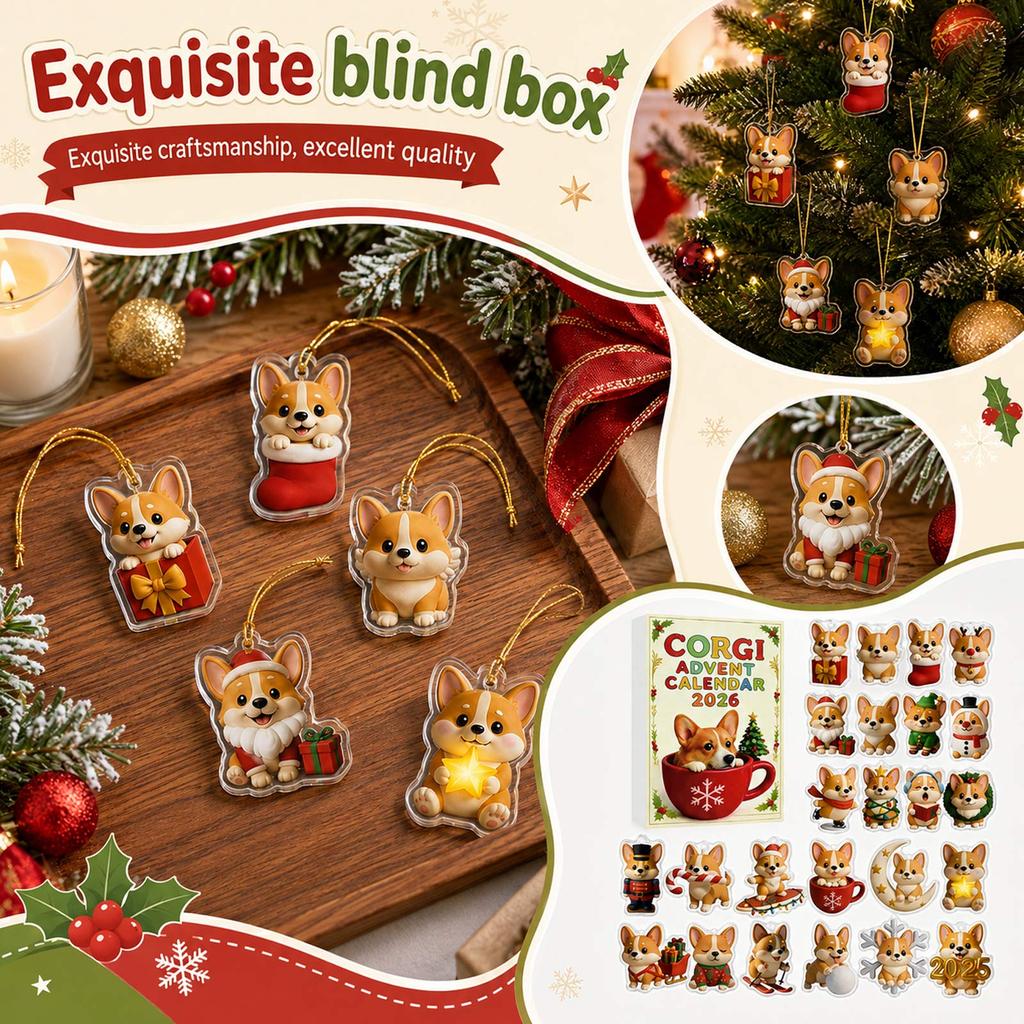 2026 Advent Calendar with Cute Pet Series Christmas Tree Hanging Ornaments