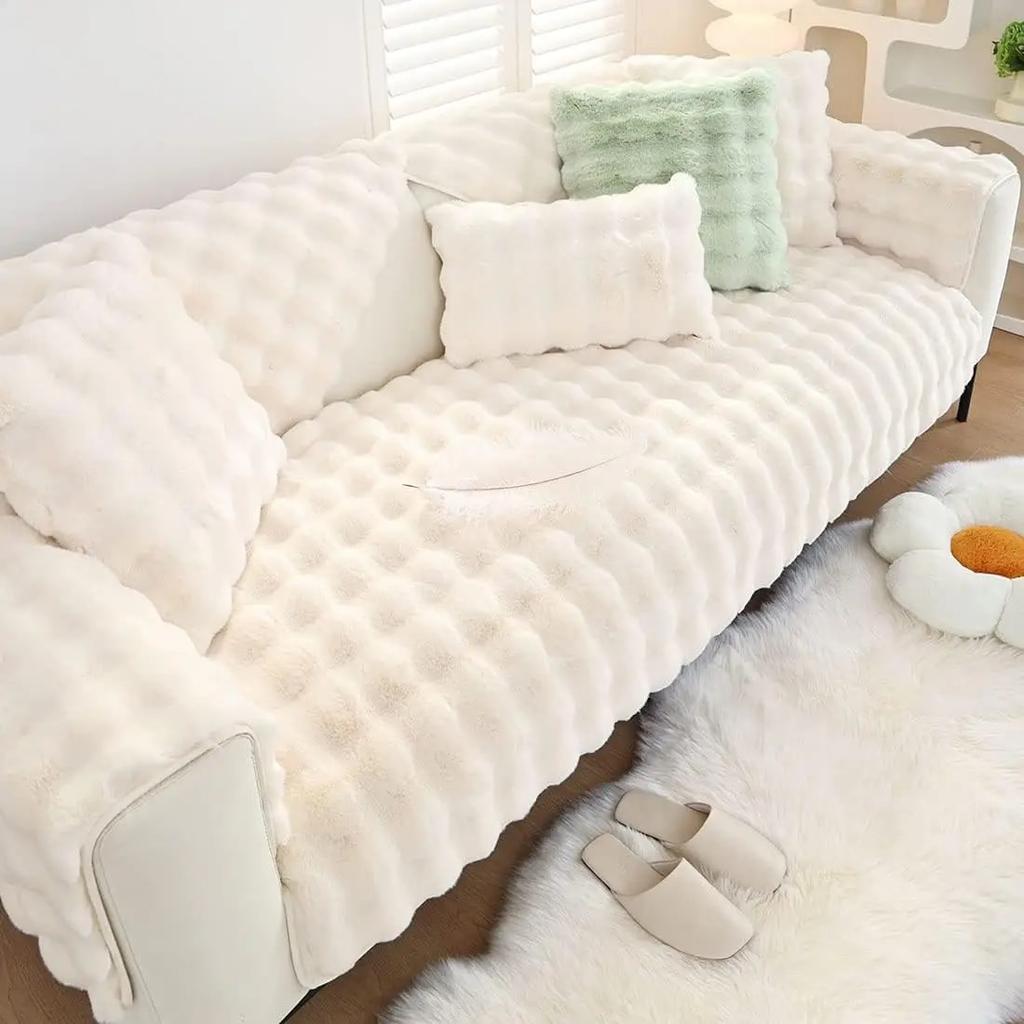 Soft Warm Faux Fur Couch Sofa Cover Thick Shaggy Fuzzy Sectional Couch Cover Non-Slip Solid Color Plush Sofa Slipcover Furniture