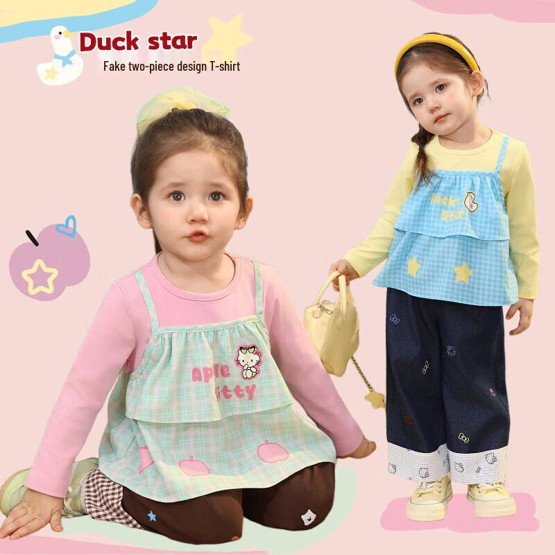 LUSON Baby Girls  Faux Two-Piece Long Sleeve T-Shirt 80