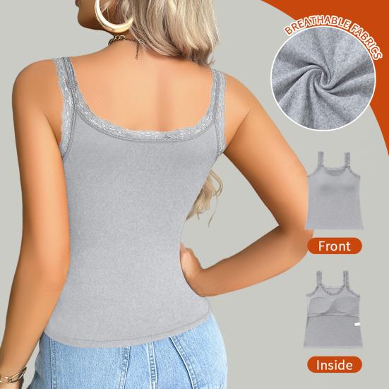 Spitzen-Tanktop für Damen Spaghettiträger Ärmelloses Camisole-Top mit integriertem BH