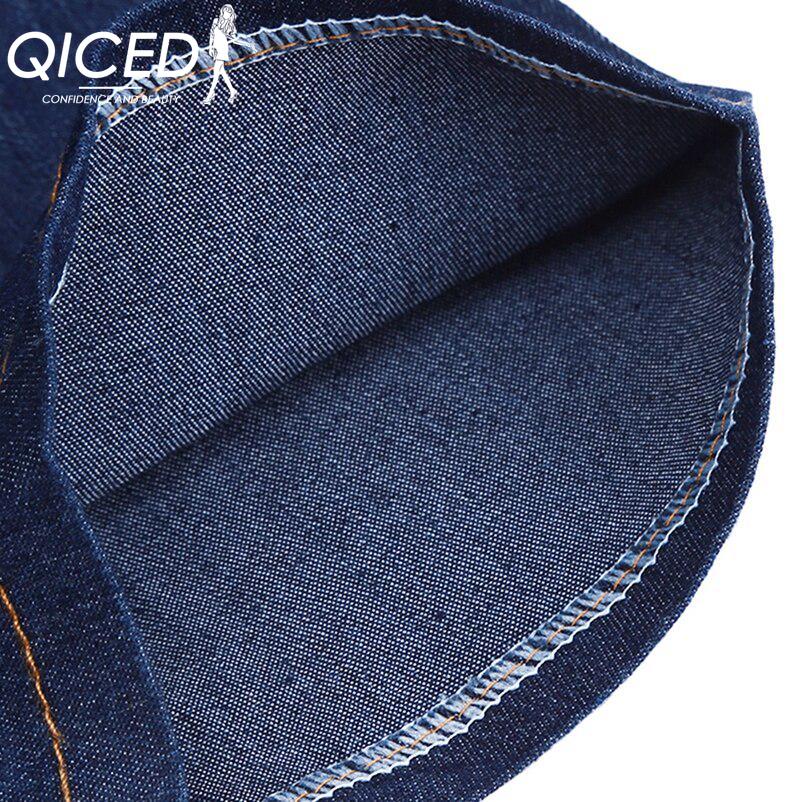 QICED Short-sleeved Denim Dress Women's Plus-size A-line Skirt