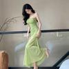 French Wind Mesh Stitching Irregular Fishtail Suspender Skirt Summer Temperament Waist Slim Pleated Hip Wrap Dress