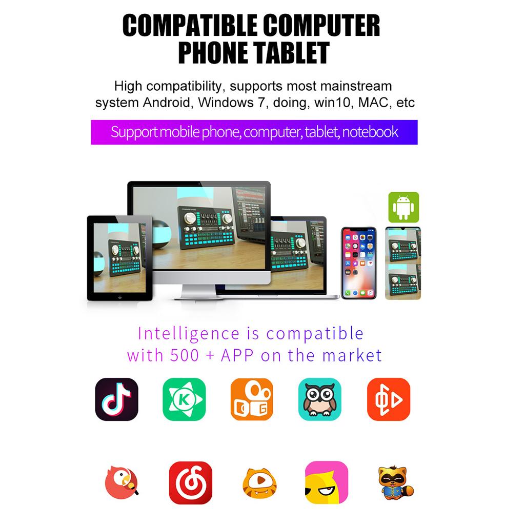 Professional Adjust Stereo Sound Card Board Audio Mixing Console for 500+APP Android Win10,Win7