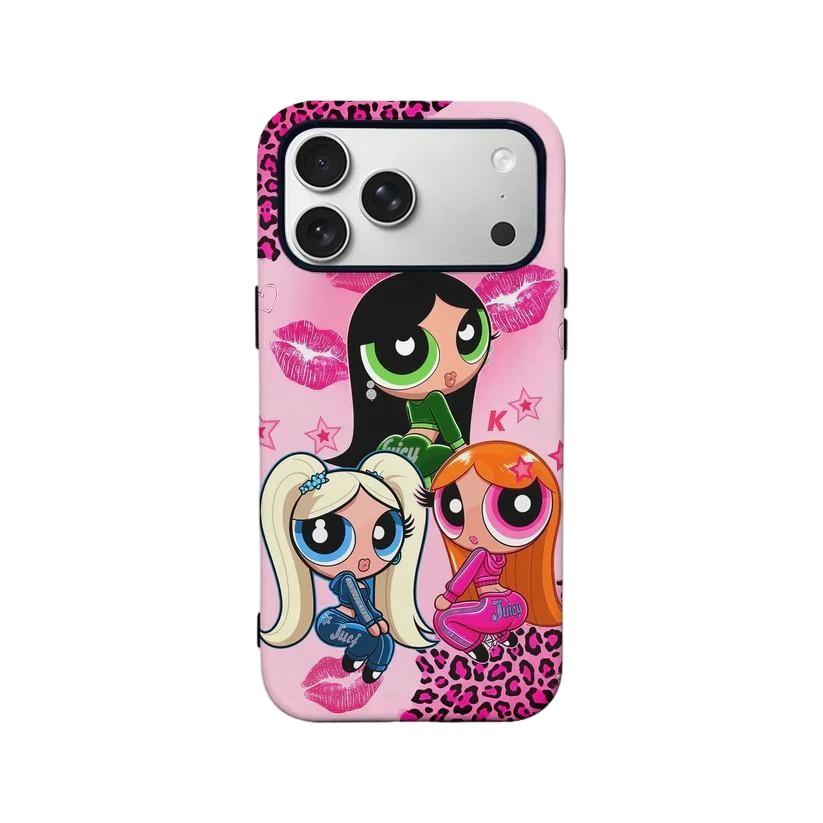 Luxury Clmj Cute The P-Powerpuffs Girls Phone Case for iPhone 17 16 15 14 13 12 11 X Air Pro Max Plus Double-layer Back Cover
