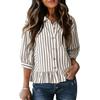 2026 Spring/Summer New Women's Casual Buttoned Three-Quarter Sleeve Commuter Striped Shirt