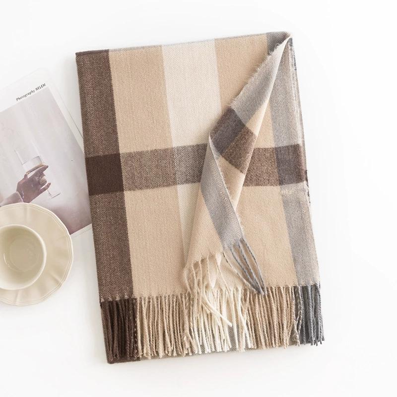 Warm Plaid Faux Cashmere Shawl Poncho Winter Luxury Print Blanket Pashmina Wraps Bufanda With Tassel Scarf Stoled Echarpe